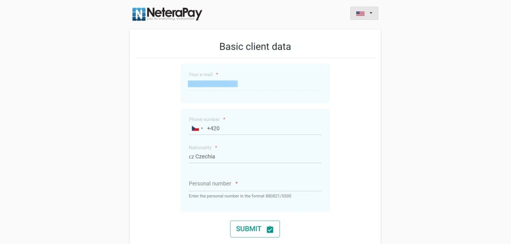 Základní stránka pro klienty NeteraPay