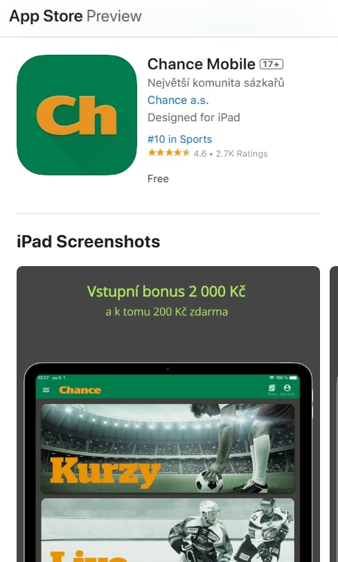 Mobilní aplikace Chance v App Store