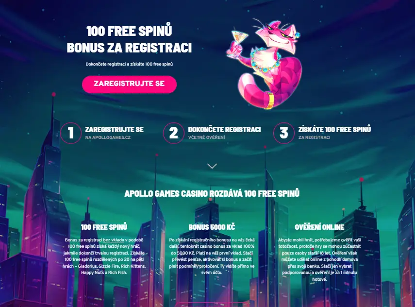 100 volných zatočení za registraci. Apollo Games